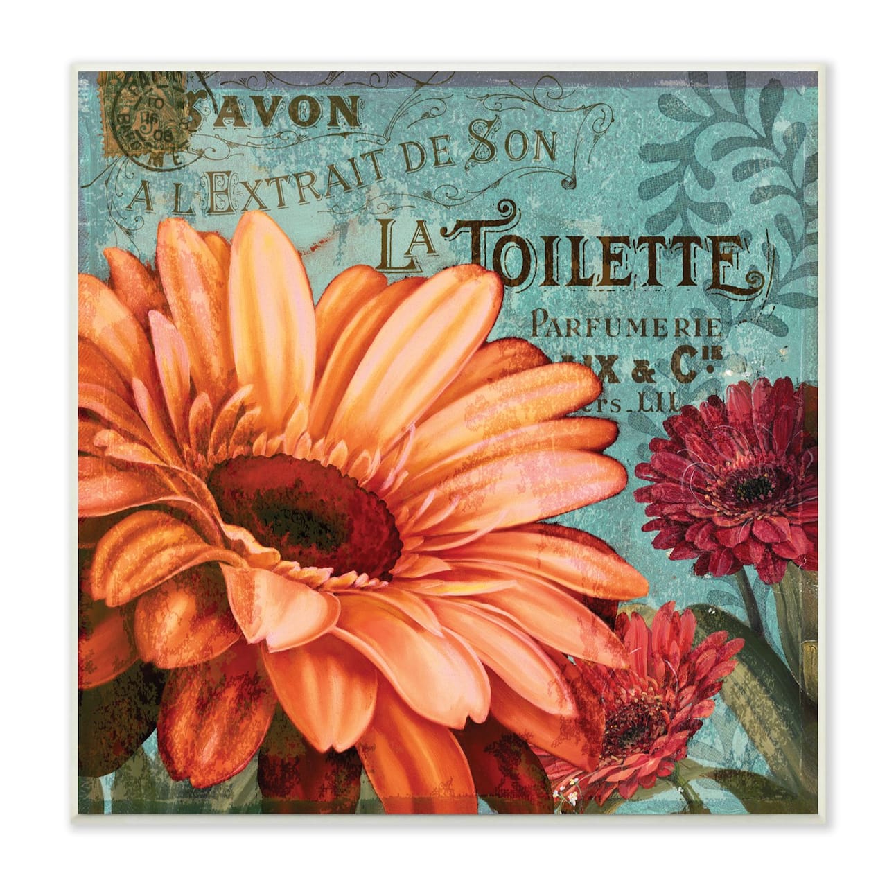 Stupell Industries Colorful Daisies with Antique French Backdrop Wood Wall Plaque